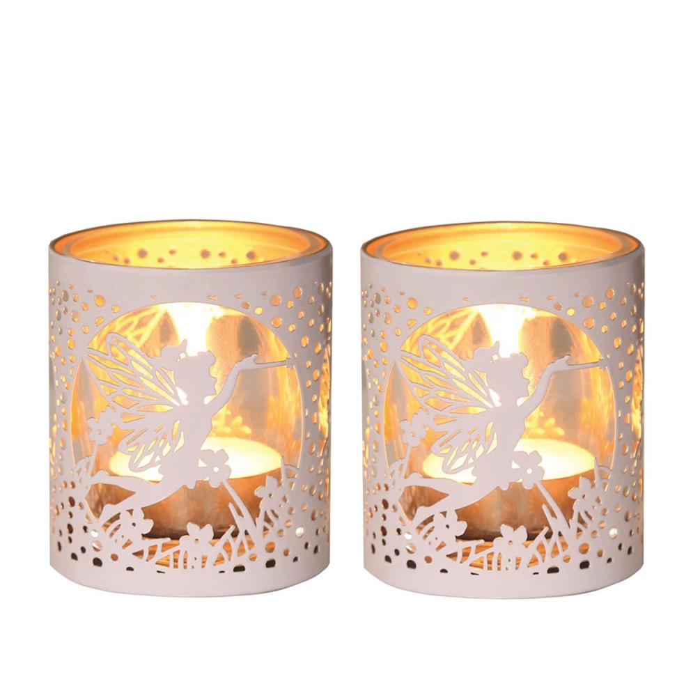 Aroma White & Gold Fairy 2 Tealight & Votive Holder Set £8.09